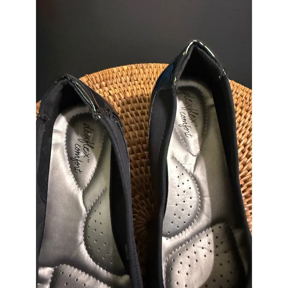 Dexflex Comfort Womens Black Wedge Pumps Matte Patent Accent Round Toe Size 7.5W